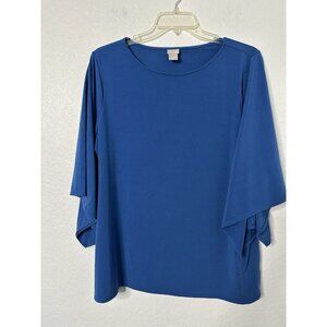 Chico's Women's 3/4 Flutter Sleeved Knit Pullover Top Blue Size 3(XL) Oversized